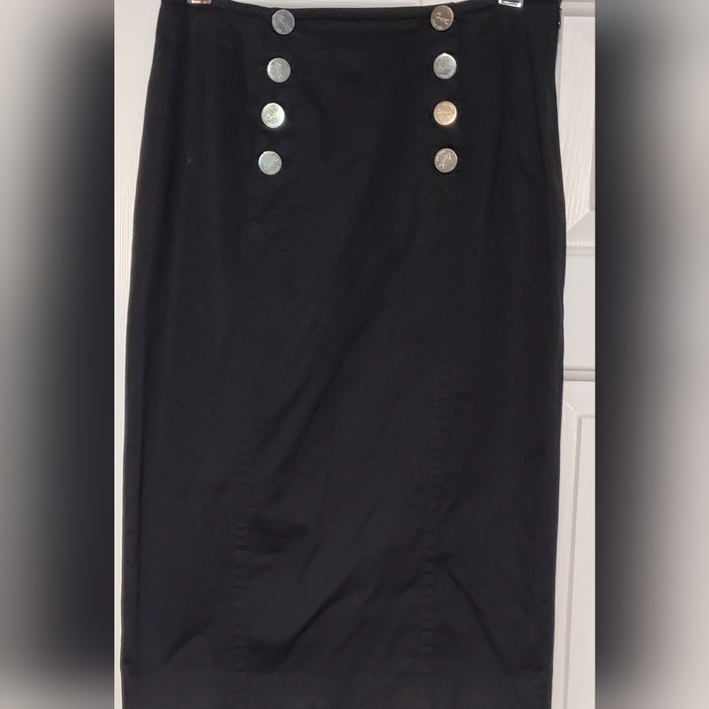 Rare Iconic Byron Lars Black Pencil Skirt with Silver Buttons